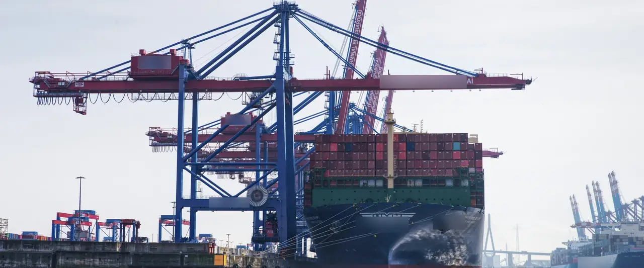 Porte-conteneurs à quai sous des grues portuaires